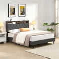 thumbnail image 3 of Jopath King Platform Bed, Upholstered Bed Frame with Linen Fabric Headboard and USB Ports 2 Side-mounted Pockets for Teens Adults Dark Grey, 3 of 9