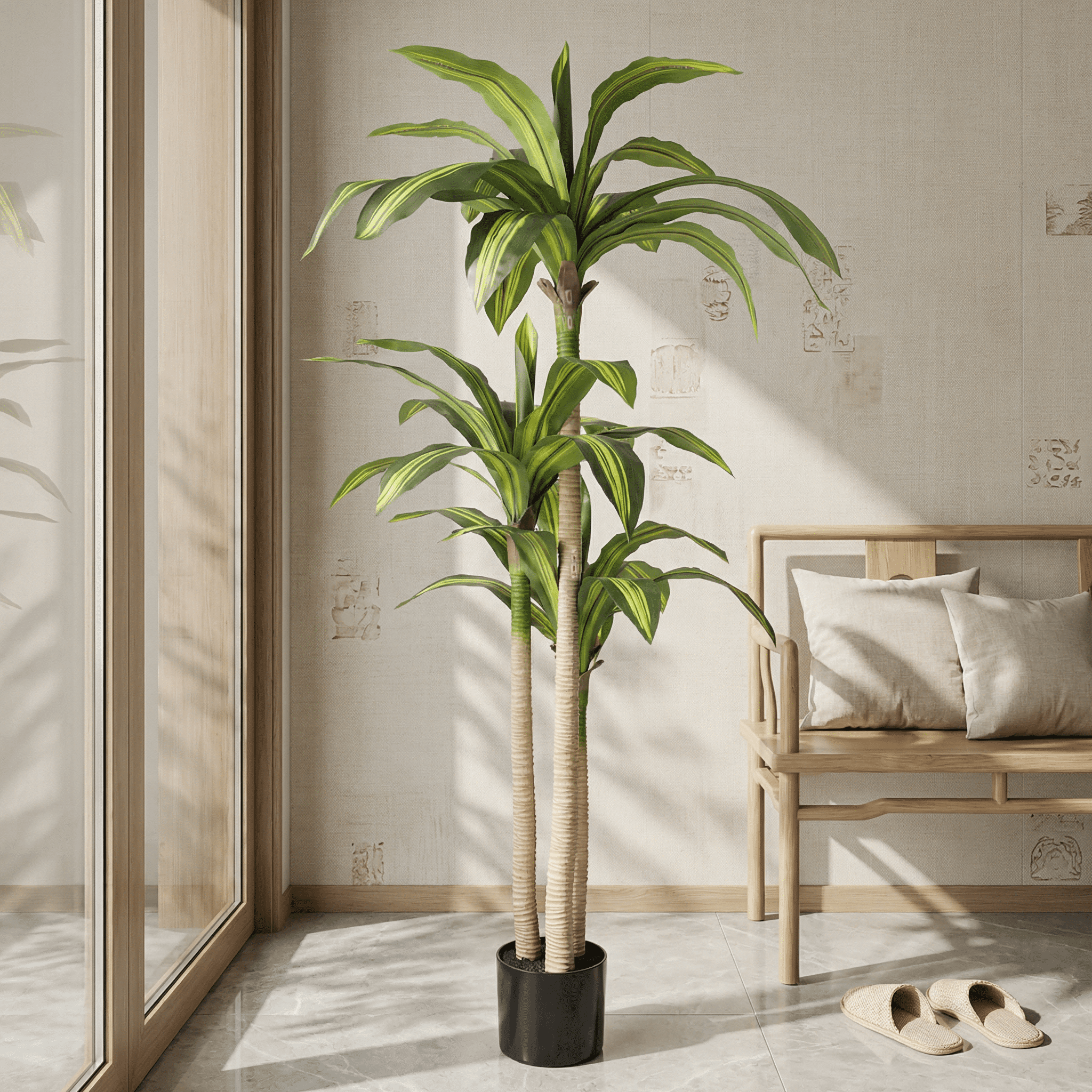 Artificial Plants, 5ft Fake Dracaena Tree in Black Plastic Pot, Faux Plants Indoor Outdoor Decor, Silk Plants for Home Decor Office Porch Patio Perfect Housewarming Gift