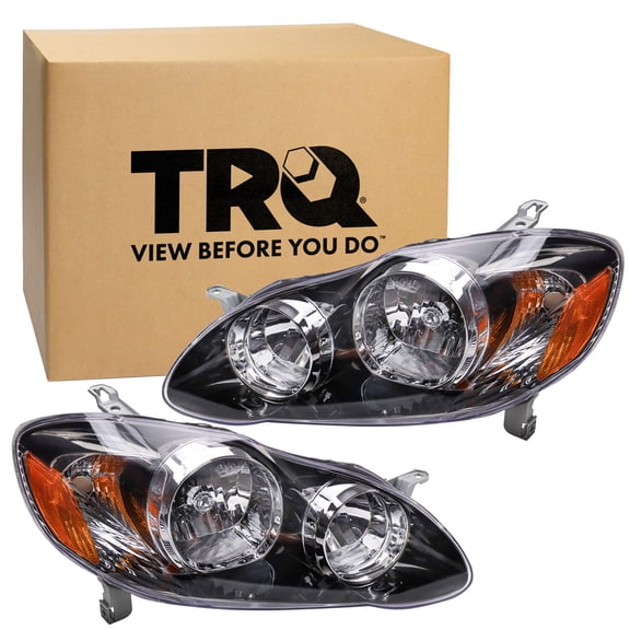 TRQ Headlight Assembly Set TO2502154 TO2503154 Fits 2004-2008 Toyota Corolla