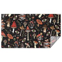 Colorful Mushroom Bird Black Pattern Rectangle Tablecloth 60"x102",Waterproof Polyester Rectangle Table Cloth, Wipeable Spillproof Polyester Tablecloth for Dining, Camping, Indoor and Outdoor