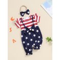 thumbnail image 4 of Musuos Newborn Girl 4th for July Outfit, 3M 6M 9M 12M 18M Short Sleeve Stars Stripes Print Patchwork Jumpsuit with Bowknot Headband, 4 of 10