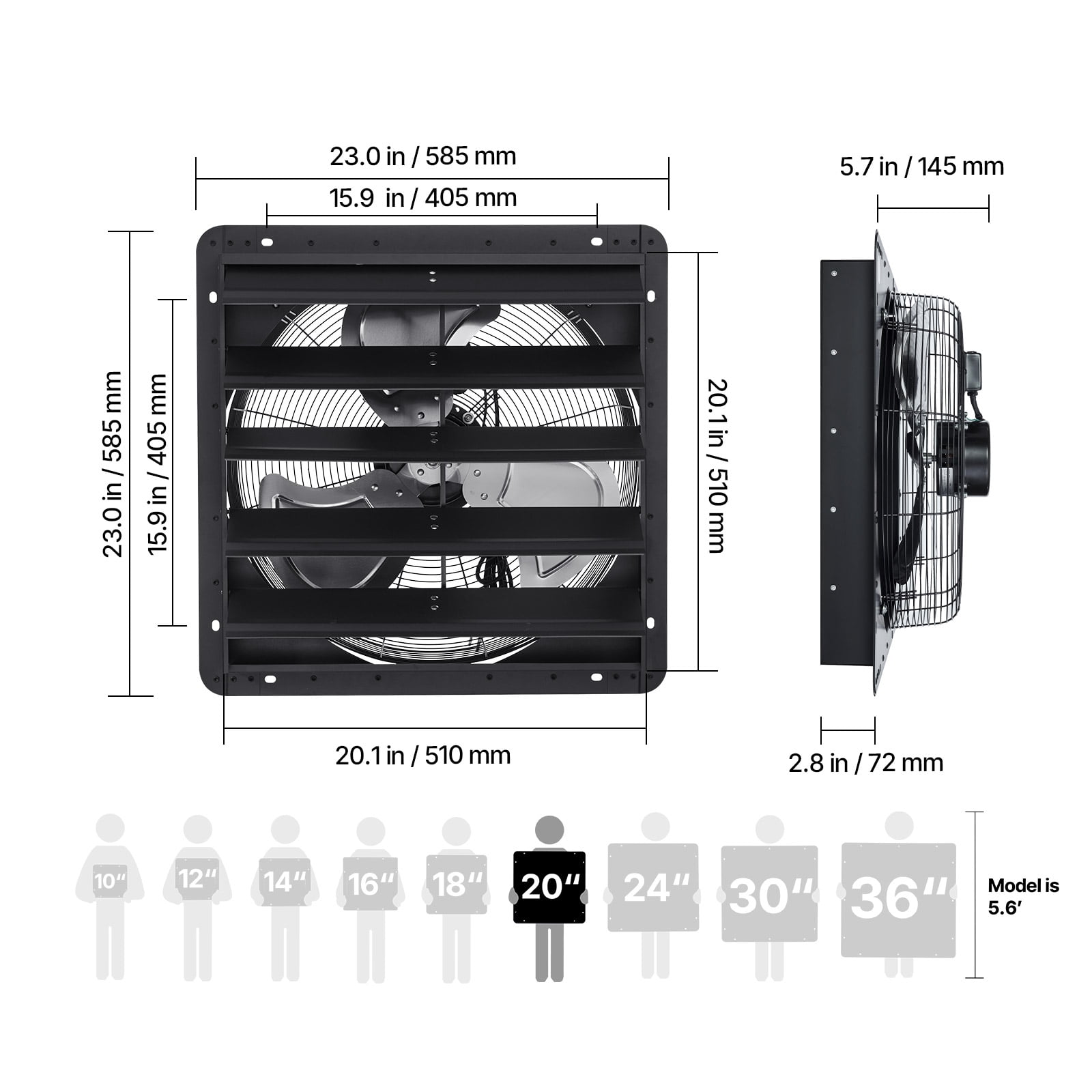 VEVOR 20 inch Shutter Exhaust Fan, Wall Mounted Attic Vent Fan with Smart Programming Variable Speed Temperature Control, 4800 CFM,EC Motor,Timer, for Shed,Garage,Greenhouse Ventilation Cooling,Black