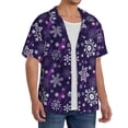 thumbnail image 2 of Naloa Christmas Purple Snowflakes Men's Loose Fit Cuban Collar Short-Sleeve Shirt, Hawaiian Shirts, Mens Shirts Casual for Everyday Wear Outings-Large, 2 of 5