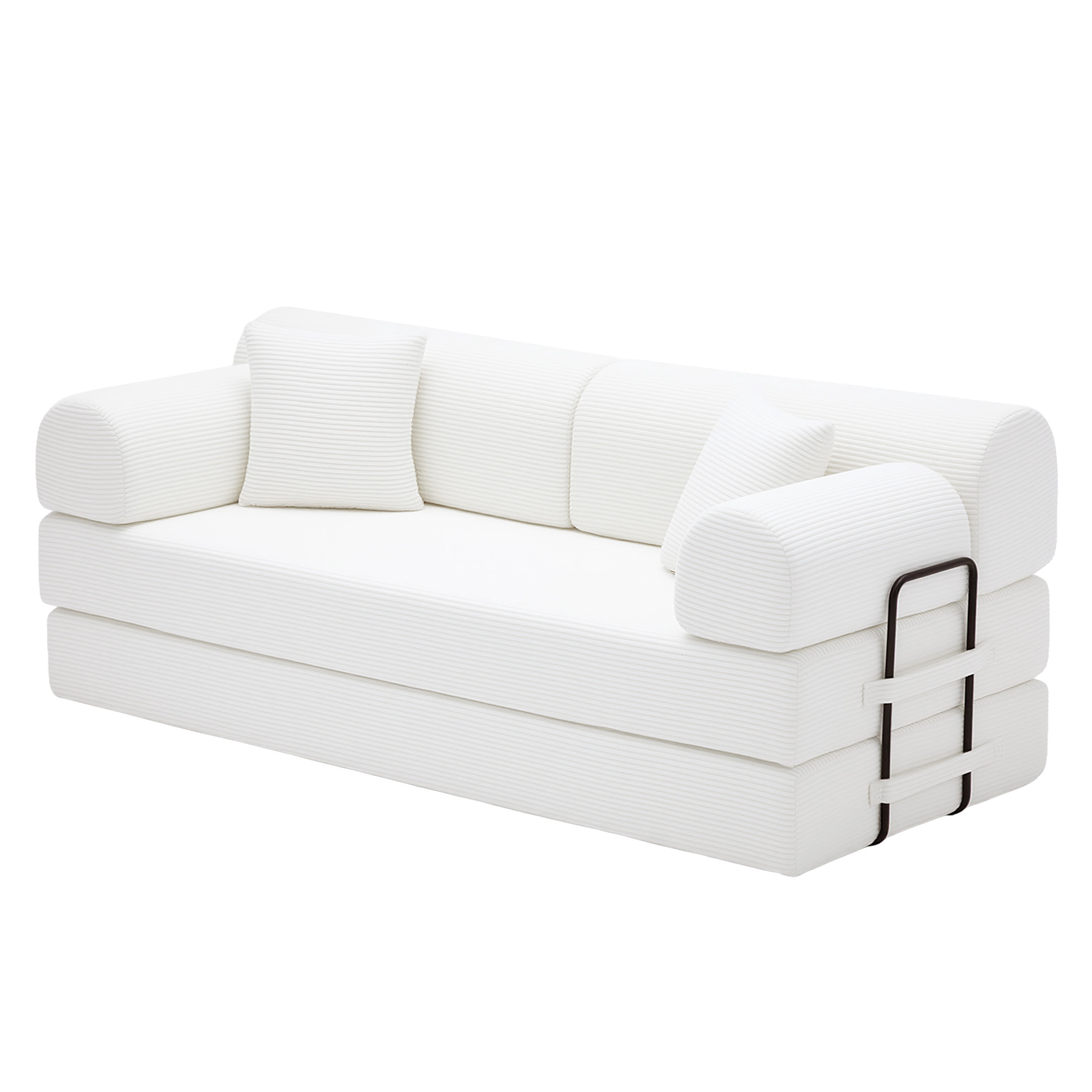 Leumius 79" Convertible Futon Sofa Bed, Boneless Couch for Living Room, Corduroy Folding Mattress Couch with Fixed-Shape Frame, Floor Sofa Lounge Couch with 2 Pillows, No Assembly,Beige