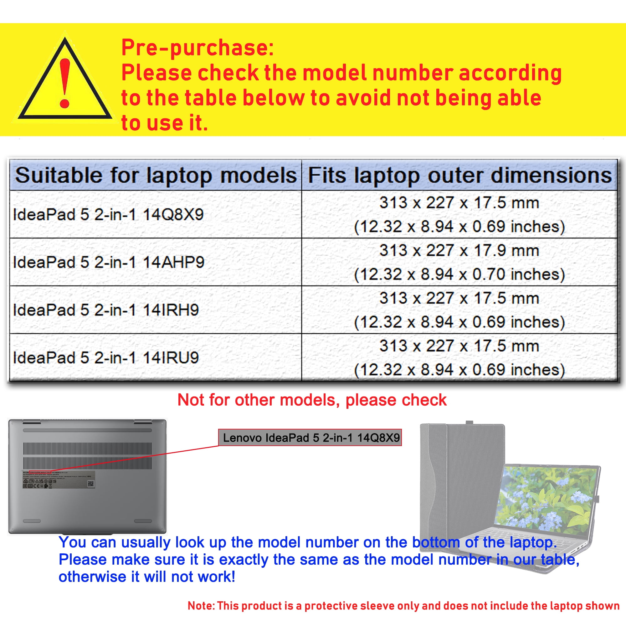Laptop Case Cover for 14 inch Lenovo IdeaPad 5 2-in-1 14Q8X9 14AHP9 14IRH9 14IRU9 Sleeve,PU leather Protective Bag Notebook PC Accessories