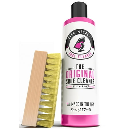 Pink Miracle Shoe Cleaner Kit with Brush - 8 OZ. Fabric Cleaner for Leather, Suede, Nubuck and White