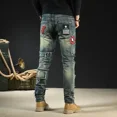 thumbnail image 5 of Pantalones vaqueros ajustados y ajustados para hombre, pantalones vaqueros ajustados de color caqui con estampado de tubo para hombre, moda coreana, ropa de calle de los años 90, tendencia habitual 20, 5 of 5