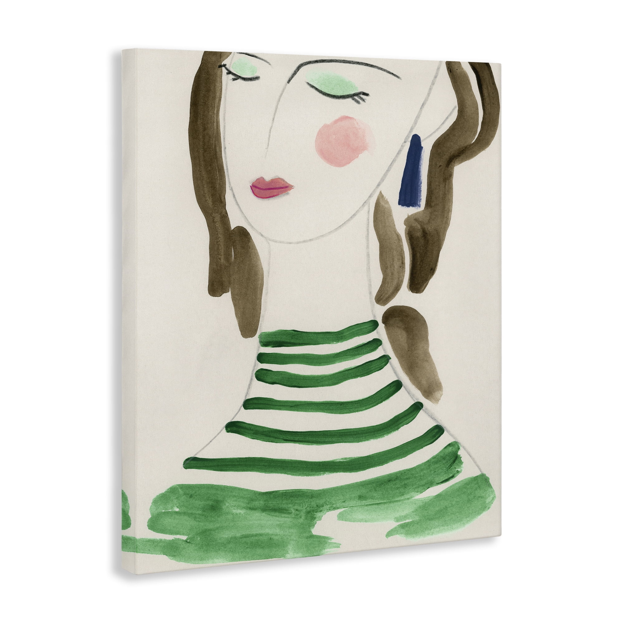 Stupell Industries Woman in Green Stripes People Painting Wrapped Canvas Art Print Wall Art, 24 x 30