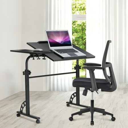 Langria Extra Large Tilting Wooden Rolling Laptop Desk Cart With Langria Extra Large Tilting Wooden Rolling Laptop Desk Cart With Side Table For Right And