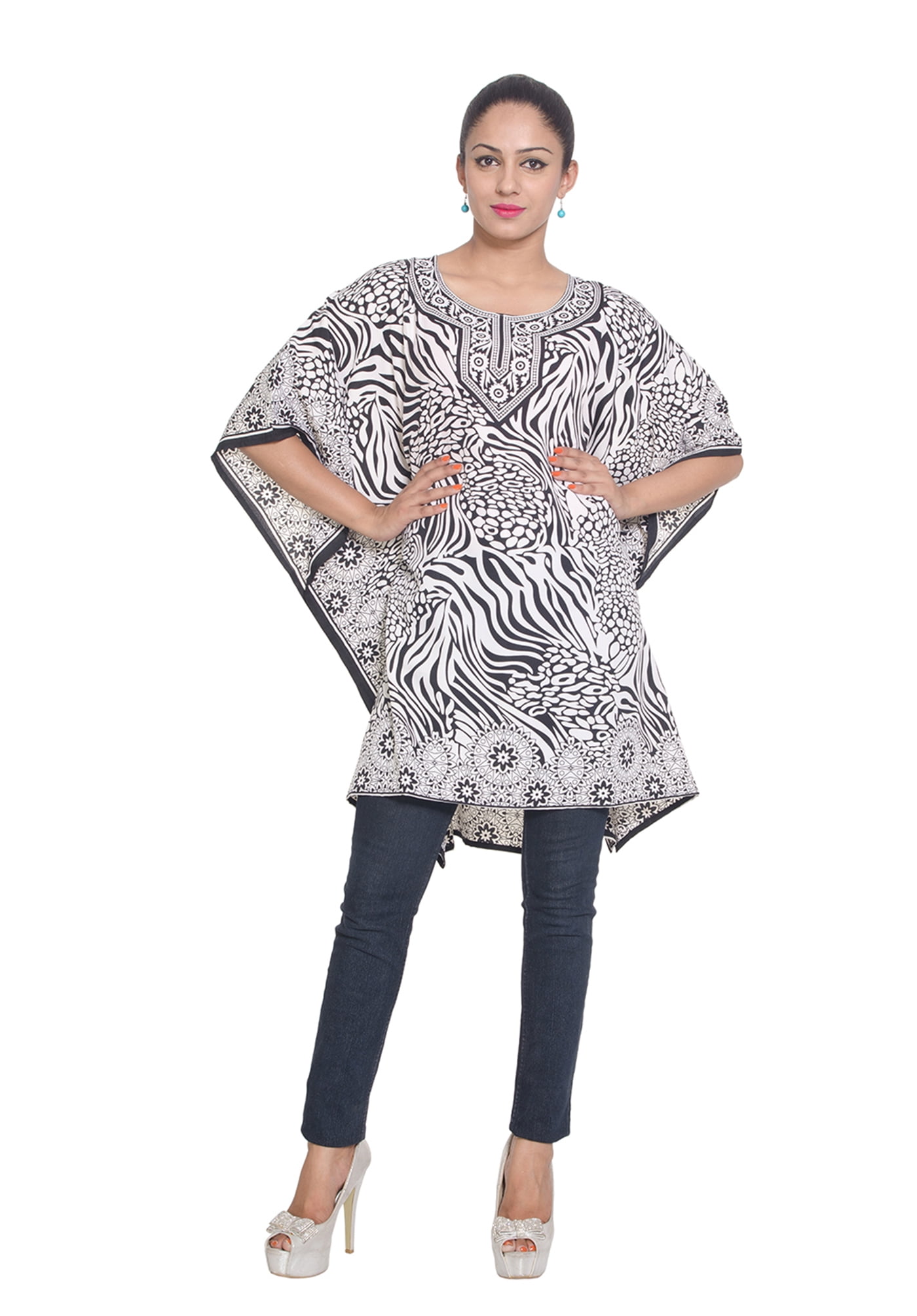 Buy > black and white kaftan dress > in stock