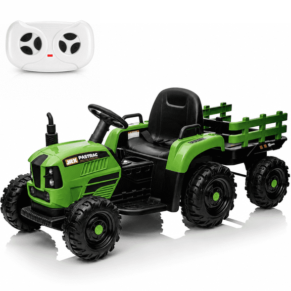24V Kids Ride On Tractor with Trailer, 400W Dual Motor Powered Electric Car Toy with Remote Control, 3 Speed Adjustable, Bluetooth, USB/MP3, LED, 6 Wheer Ride On Car for Kids Boys Girls, Green