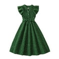 thumbnail image 2 of Mevxay Girl's Polka Dot Vintage Summer Dress Sleeveless Ruffle V Neck Button A-Line Bow Waist Dress for 7-15 Years Green, 2 of 7