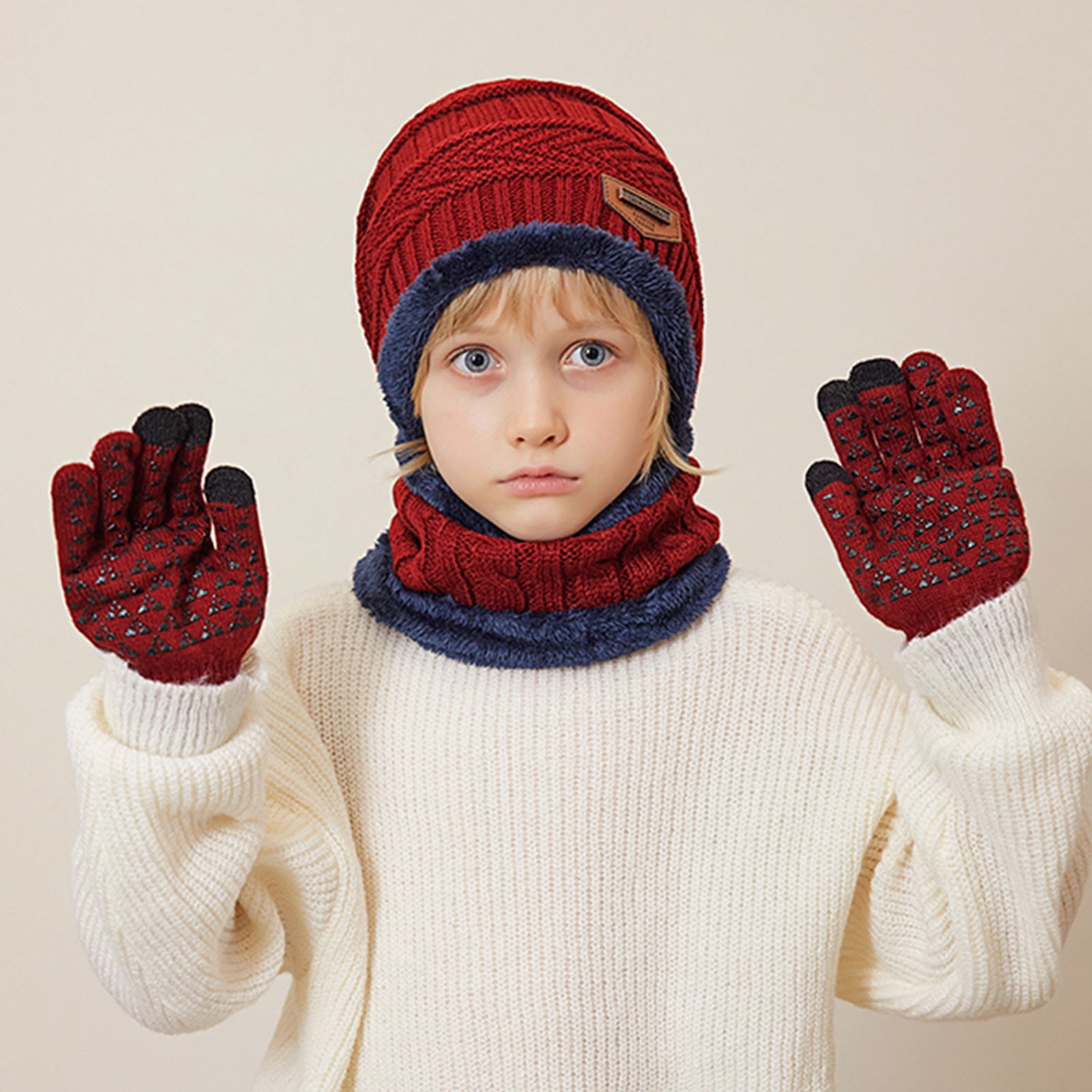 YAMEE Bonnet Chaud écharpe Ensemble Pour Enfants Avec Doublure Peluche Doux Cache-oreilles Chaud,2 Pièces Tricoté Beanie Cache-Cou Enfants Hiver Coupe- Vent,Chapeau Pour Fille Garçon 4-10 Ans
