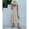 thumbnail image 2 of Women Summer Dresses Sleeveless Solid Color Casual Loose Swing Button Down Maxi Dress Beach Vacation Sundress (Apricot,X-Large), 2 of 6