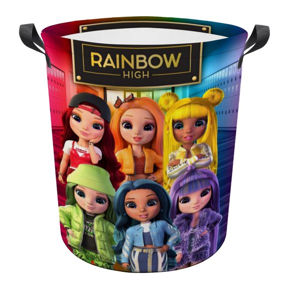 Rainbow High Laundry Hamper Storage Basket Toys Clothes Organizer Bin For Home Bathroom Bedroom Dorm Nursery 13.4 x 16.5 inches