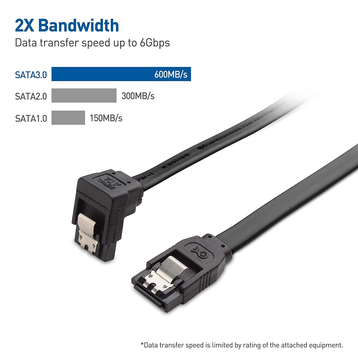2-Pack Nacodex 90 Degree Right-Angle 6.0 Gbps SATA III Cable 18 Inches 