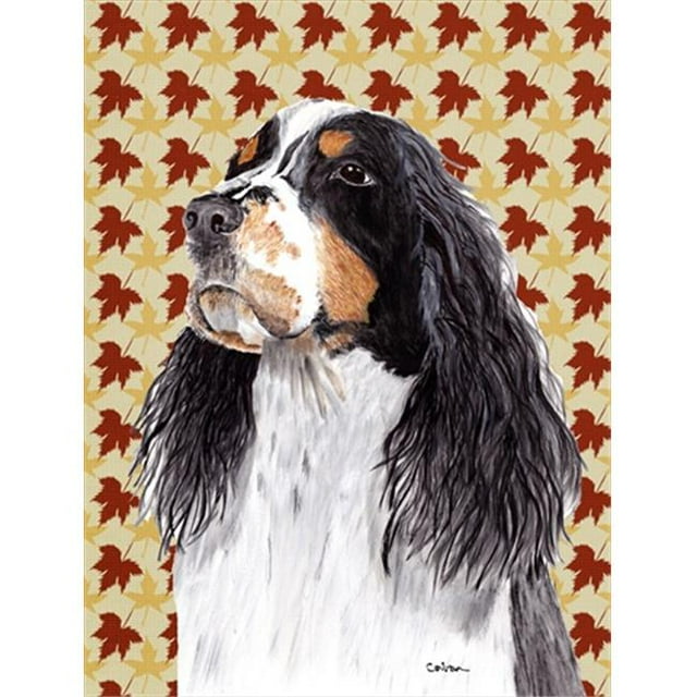 Carolines Treasures SC9202CHF 40 x 40 In. Springer Spaniel Fall Leaves Portrait Flag Canvas- House Size