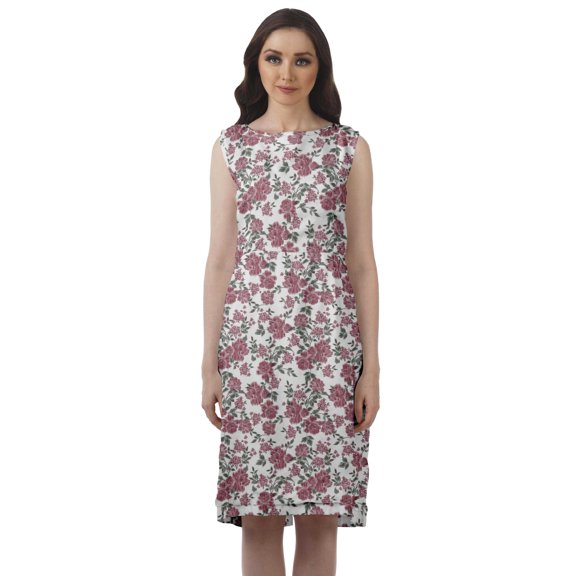 Moomaya Rayon Sleeveless Knee Length Dress WoMen's Back Slit Casual Shift Dress