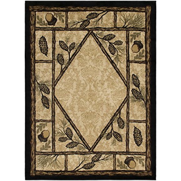 Rustic Lodge Wooded Pine Cone 5x7 Area Rug, 5`3x7`3