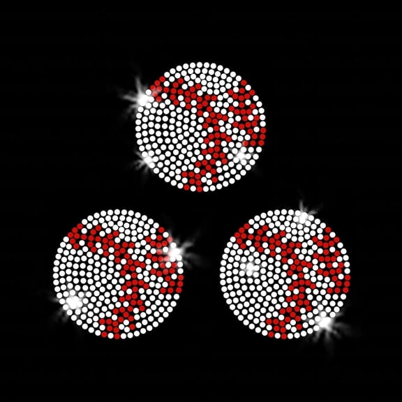 JCS Rhinestones Set of 3 Baseball Balls Clear Red Crystal Bling Iron-on Rhinestone Transfer