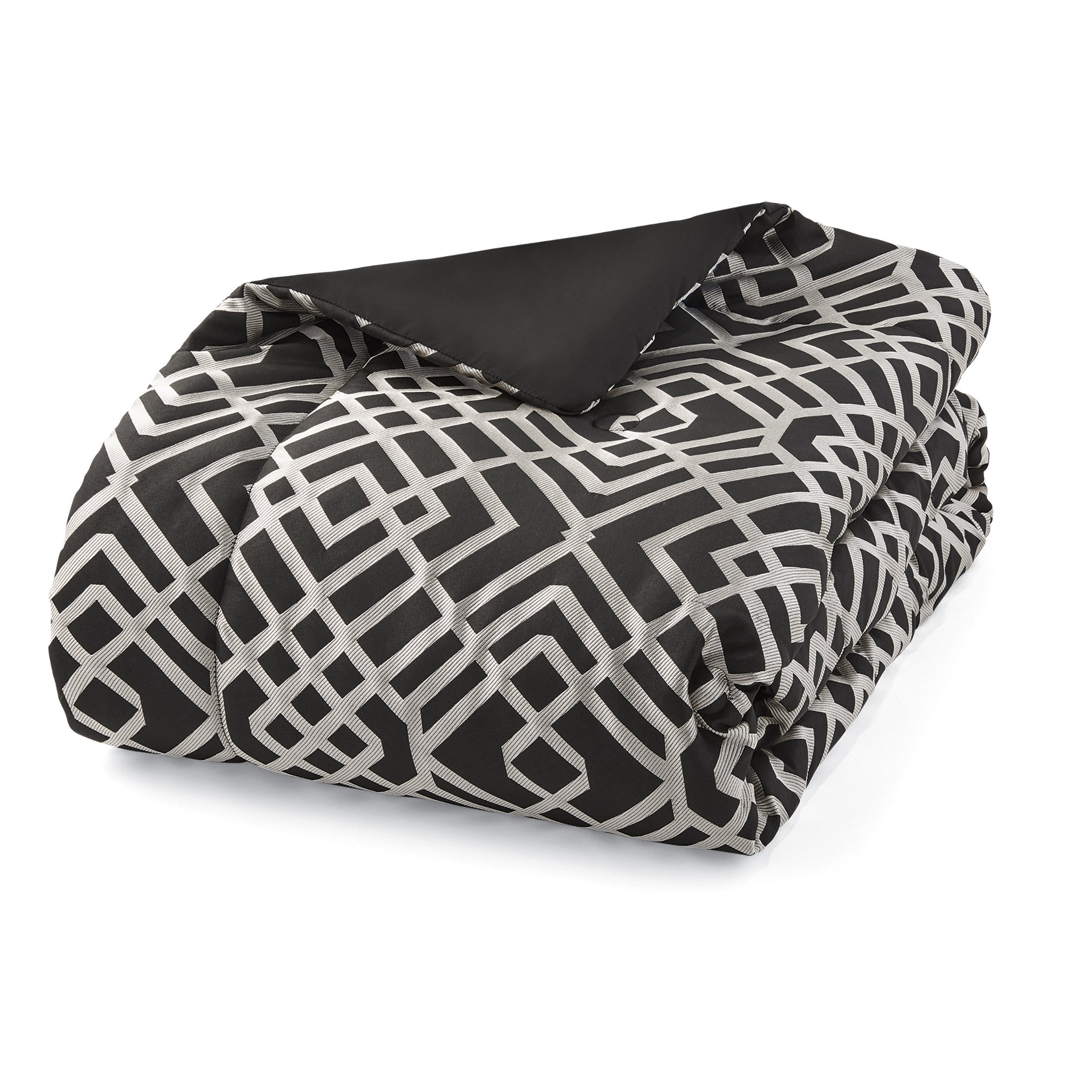 Mainstays Glen 7-Piece Black/Gold Geometric Polyester Comforter Set, King