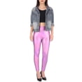thumbnail image 3 of HDE Women's Shiny Holographic Leggings Liquid Metallic Pants Iridescent Tights (Pink, X-Large), 3 of 5