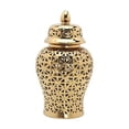 thumbnail image 1 of Moyic Tarro de jengibre hueco de porcelana con tapa Organizador de tarros de templo Decoración del hogar Oro 19cmx36cm S, 1 of 1