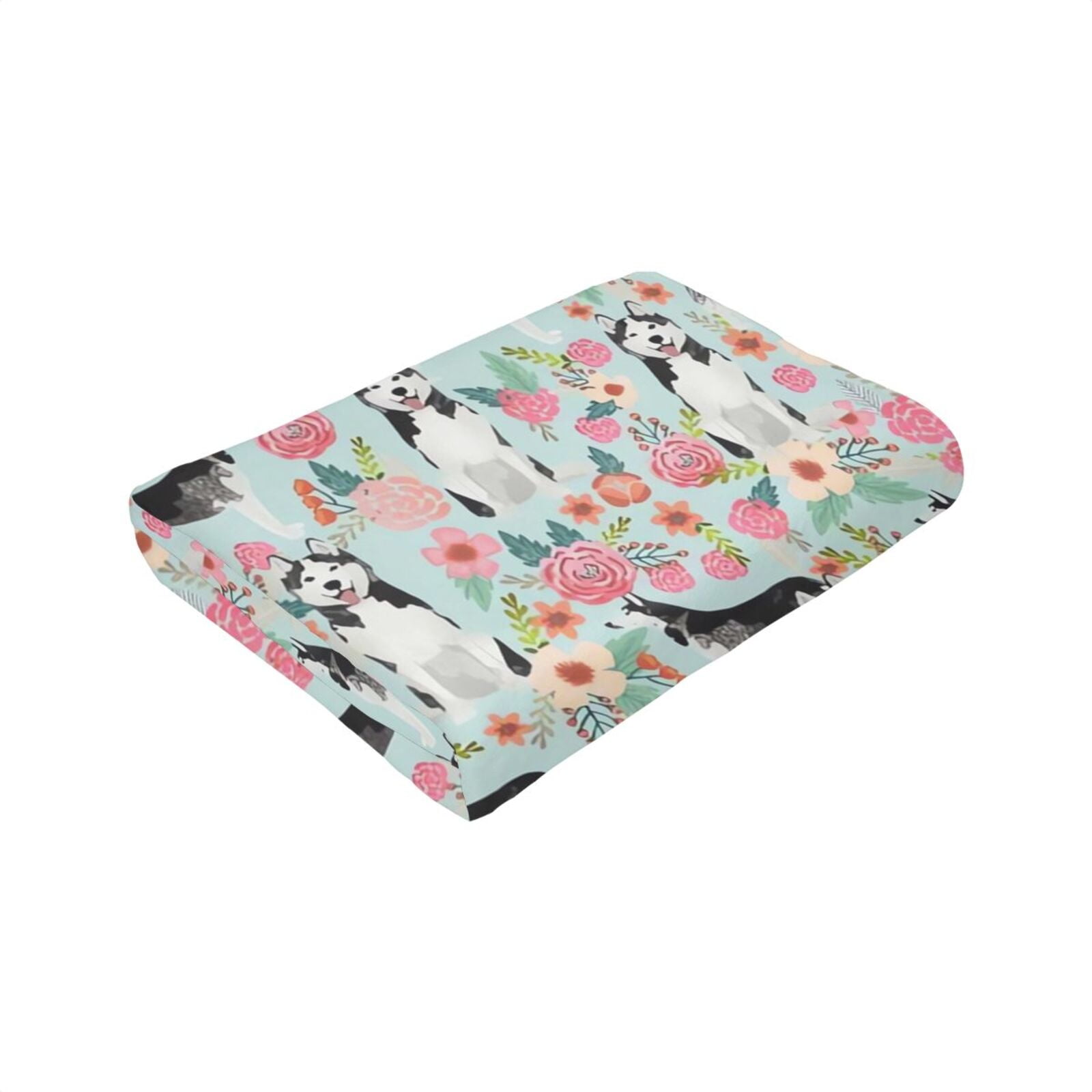 Wijzvio Husky Dogs Puppy Flower Floral Throw Blanket Soft Fuzzy Fleece Blanket For Couch Bed Living Room Decoration 50"X40"