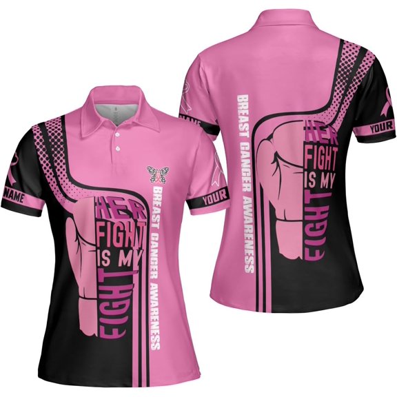 Personalized Breast Cancer 3D Polo Shirt, Pink Ribbon Awareness Polo, Survivor Pride Shirt Breast Cancer Tshirt (S)
