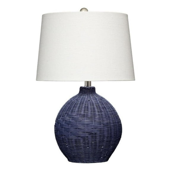 Maklaine 1-Light Rattan & Linen Table Lamp in Indigo Blue/White