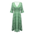 thumbnail image 4 of WTXUE Robes d'Été pour Femmes 2024, Robe Longue Décontractée Ample et Polyvalente à Col en V pour Femmes Printemps Été, Robe de Plage, Robe Florale pour Femmes, Robe Verte, Vert TG, 4 of 4