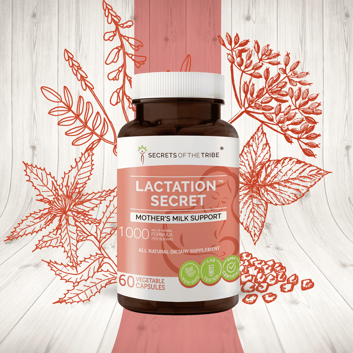 Secrets of the Tribe Lactation Secret Capsules Dietary Supplement, Natural Herb Blend, Made from Fenugreek, Blessed Thistle, Goat's Rue, Red Raspberry, Fennel Seed 60 Count