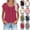 A127 Wine, variant on Xdegoge Tunic Tops for Women Short Sleeve Cotton Linen Blouses Casual Scoop Neck Pleated Front Shirts with Button Decor Loose Fit Flowy Summer Spring Everyday Work Wear