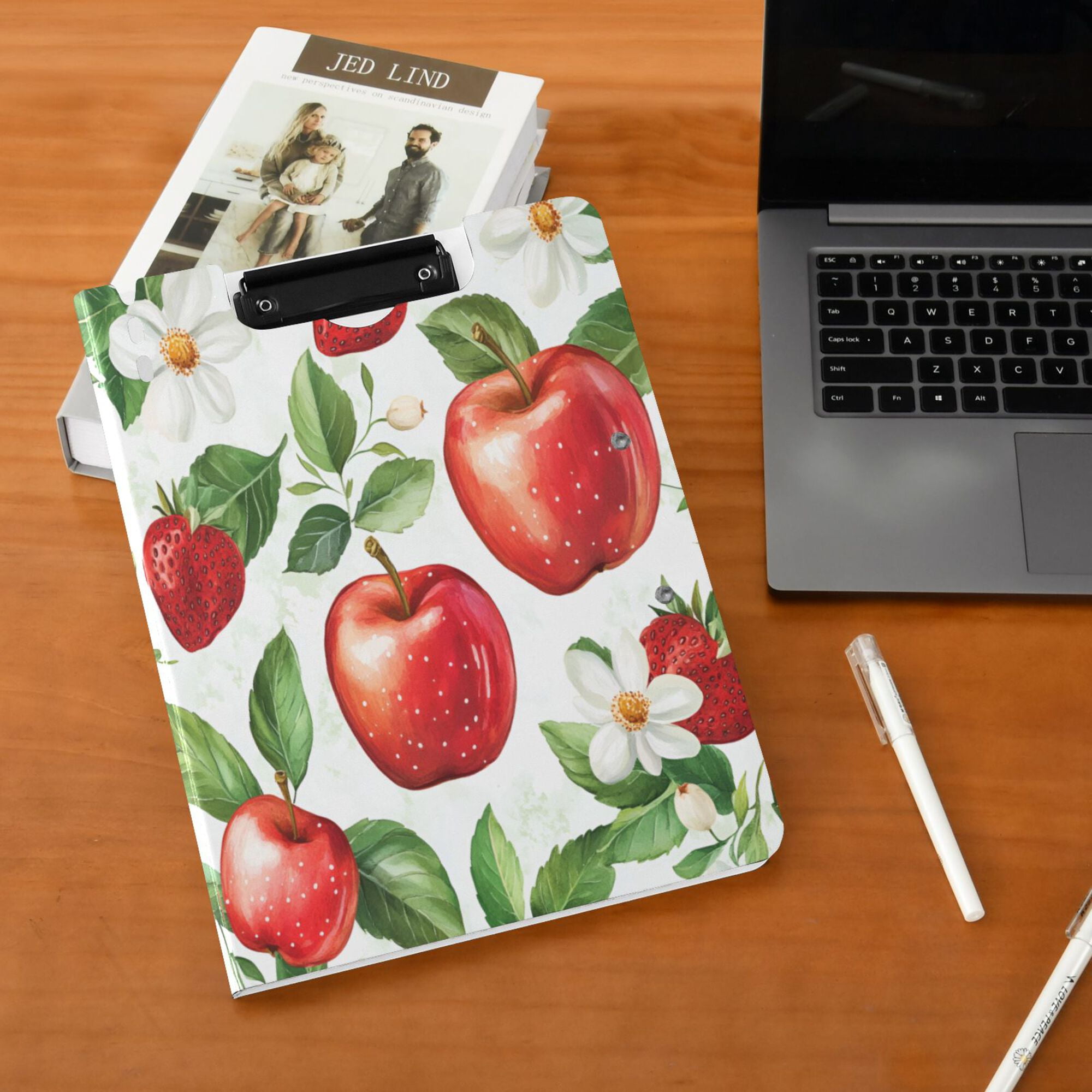 FORMRS A4 Clipboard Folder with Pen Holder Horizontal Foldable School Office Binder, Apple Pattern