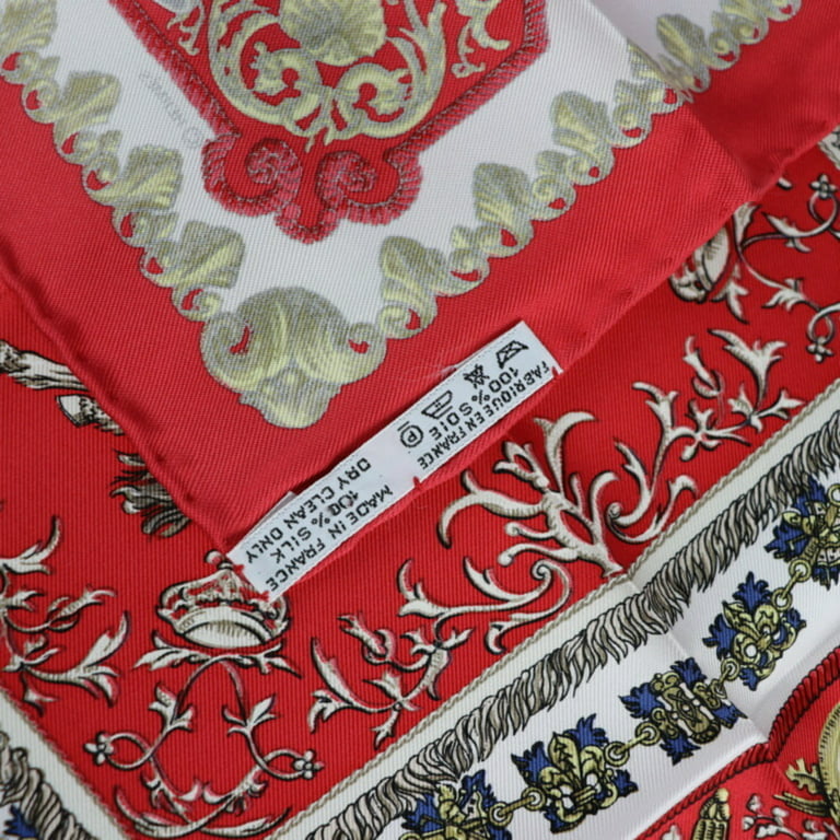 Pre-Owned HERMES Hermes LVDOVICVS MAGNVS White Horse Louis XIV Carre 40 Scarf  Silk Red Multicolor Handkerchief (Good) 