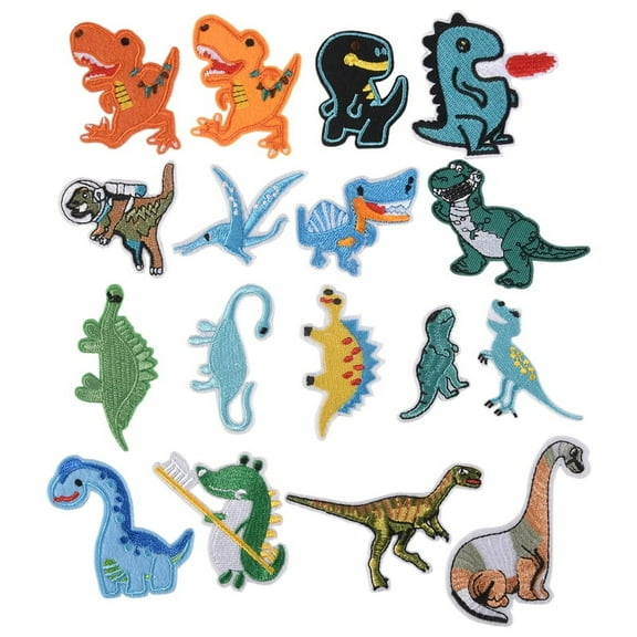 17 PCS Dinosaur Ironing Patch Embroidered Sewing Patches for Clothing