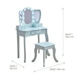 thumbnail image 3 of Teamson Kids Heart-Shaped Wooden Vanity Set with LED Lights, Triple Mirror & Storage Drawers, Blue, 3 of 7