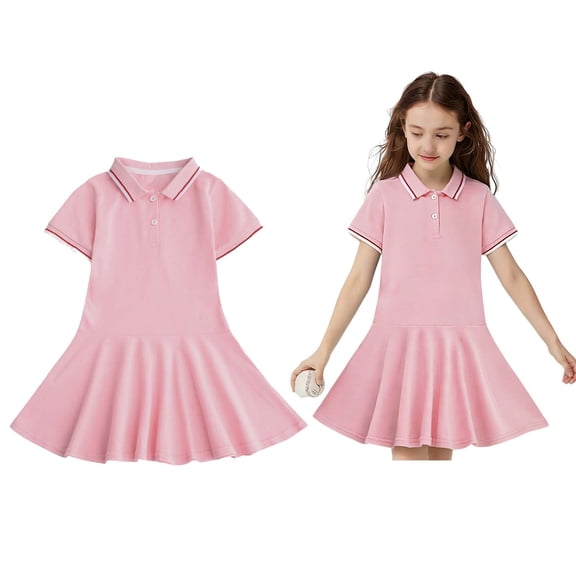 Girls School Dresses Short Sleeve Uniform Polo Dress Pink Tennis Clothes Girls Clothes Size 7-8 Years