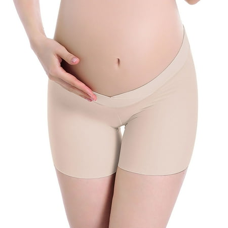Quealent Womens Underpants Female Adult Clothes plus Size Womens Boxers Briefs Womens Maternity Solid Color Elastic V Waist Ice Silk Underwear Maternity Slip (Beige  L)