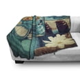 thumbnail image 3 of Spa Soft Flannel Fleece Throw Blanket, Blue Themed White Daisies Scents Towels and Incense Artwork Collage Design, Cozy Plush for Indoor and Outdoor Use, 70" x 90", Blue Brown and White, by Ambesonne, 3 of 6