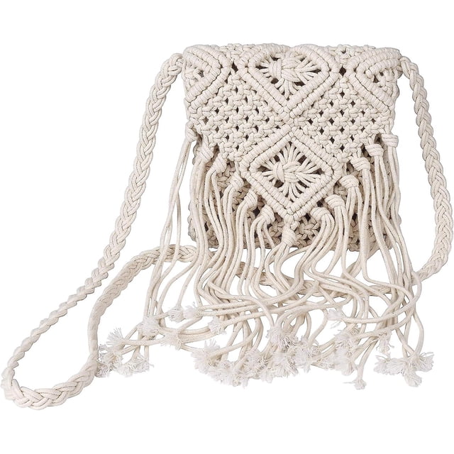 Bolso bandolera de crochet LIUYMXG con forro para mujer bohemio beige