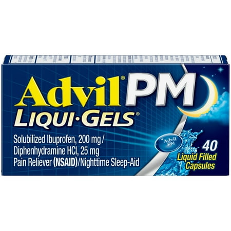 Advil PM (40 Count) Pain Reliever / Nighttime Sleep Aid Liquid Filled Capsule, 200mg Ibuprofen, 38mg Diphenhydramine