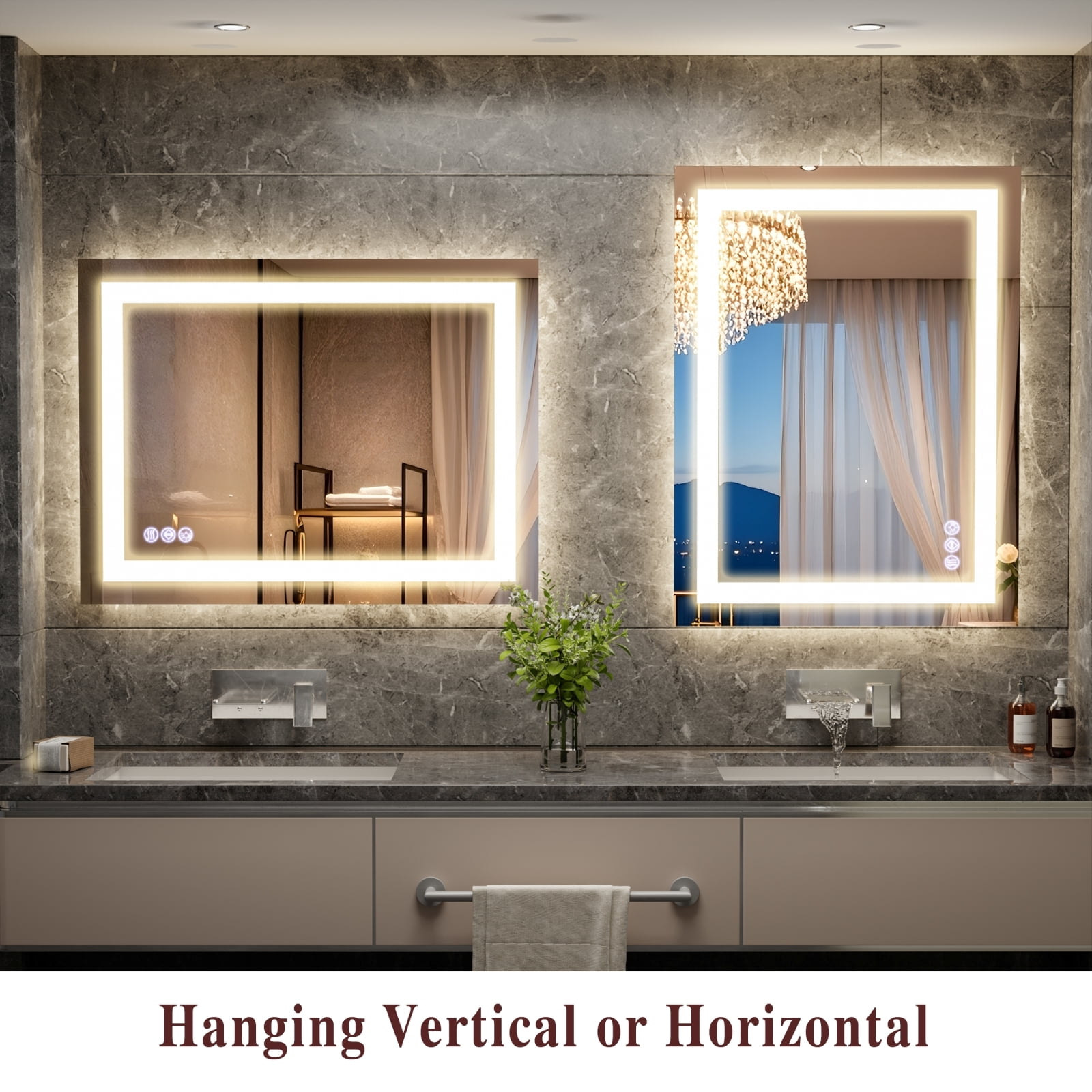 Mirrasia 24"x32" LED Bathroom Mirror Lighted Vanity Wall Mirror 3 Color Temperature Dimmable Mirror