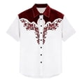 thumbnail image 4 of HOWPAY Mens Shirts Short Sleeve Button down Western Cowboy Print Beach Vacation Tops Stretch Casual Loose Fit Oversized Soft Summer Clothes Wine M, 4 of 4