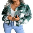 thumbnail image 1 of Women Plaid Wool Jacket  Adults Button-down Color Block Lantern Sleeve Lapel Cardigan, 1 of 7