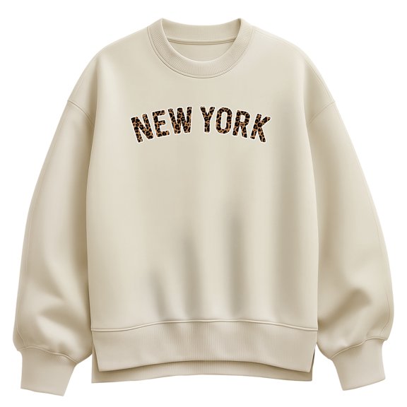 Instant Message - Leopard Print New York - Women's Oversized Fleece Crew Sweatshirt
