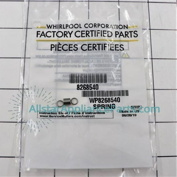 Whirlpool Dishwasher Door Handle Spring WP8268540