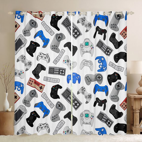 jejeloiu Cartoon Gamepad Curtains Pack of 2 (42x84 Each),Games Console Lover Curtains Blackout,White Gray Blue Bedroom Curtains For Boys Kids,Ultra Soft Home Decor