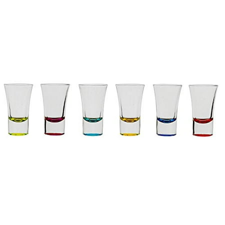 Red Glass Drinking Glasses Palais Glassware Verre à Liqueur Elegent Heavy Base Shot Glass Set, 1.5 Ounce - Set of 6 (Bottom Sprayed Lime/Fuschia/Aqua/Yellow/Blue/Red) ()