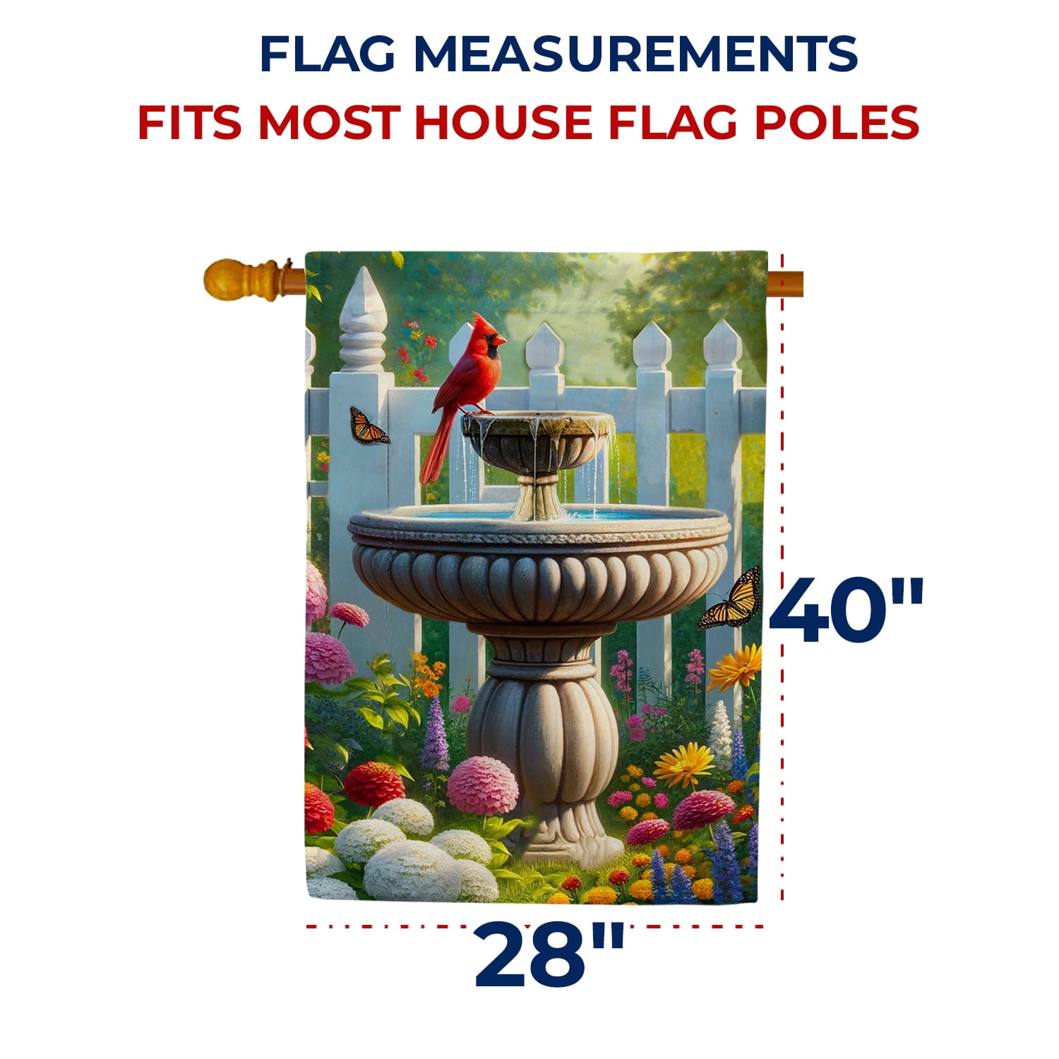 America Forever Cardinal Red Bird House Flag, 28x40 inch, Double Sided, Birdbath Floral Spring Summer Outdoor Yard Decor, Large Vertical Flags for Lawn and Garden